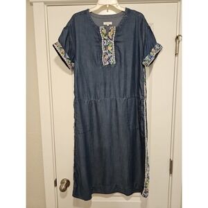 SWEET‎ SALT Dress Size 10 Blue Embrodered Farmhouse Cottagecore Casual Pockets